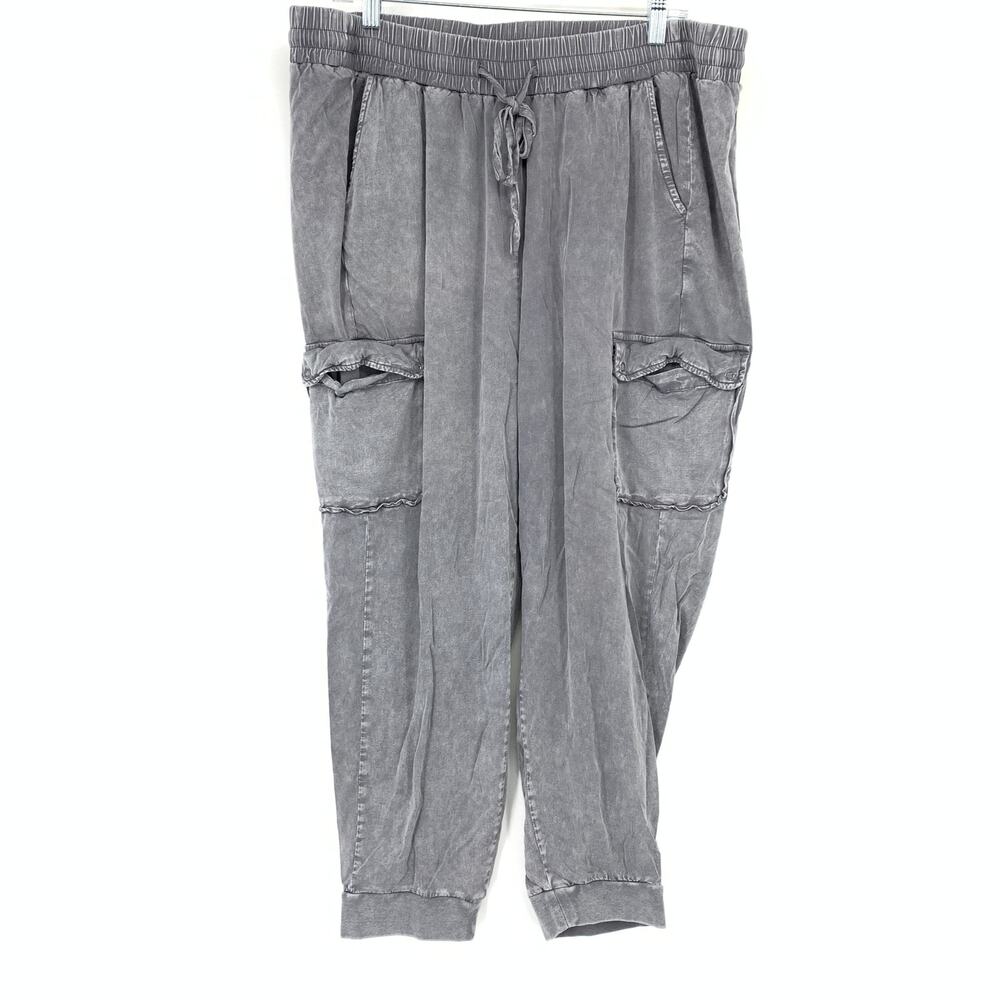 Torrid Soft Casual Jogger Cargo Pants Womens Sz 2X Acid Washed Gray Pull On